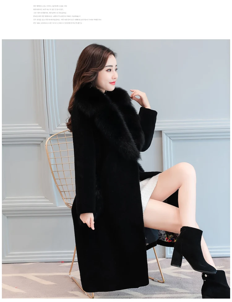 2018 Autumn And Winter Sheep Sheared Coat Women Medium Long Faux Fur Coat High Imitation Fox Fur Collar Manteau Femme Hiver AS080 (5)