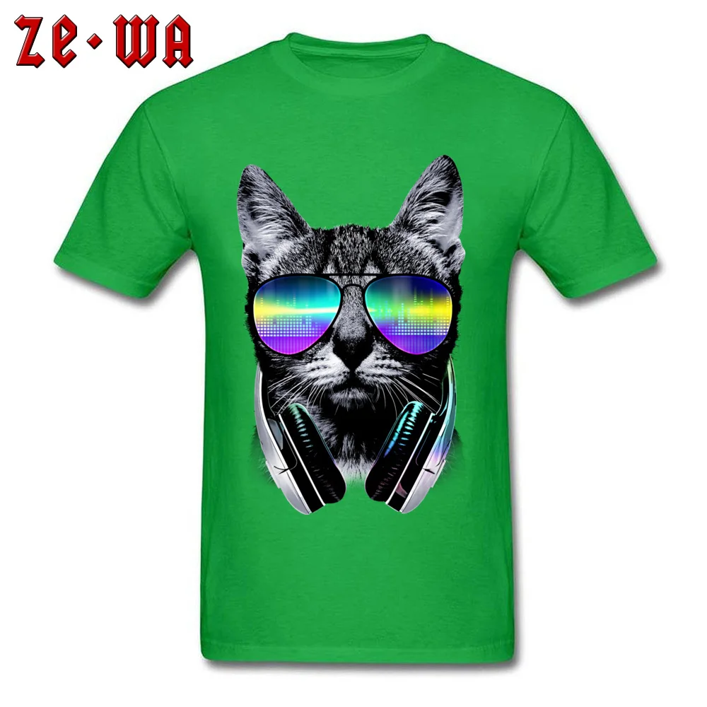 Music Lover Cat V.II 100% Cotton Men Short Sleeve Tops T Shirt Birthday Lovers Day T-Shirt Camisa T-shirts Wholesale O-Neck Music Lover Cat V.II green