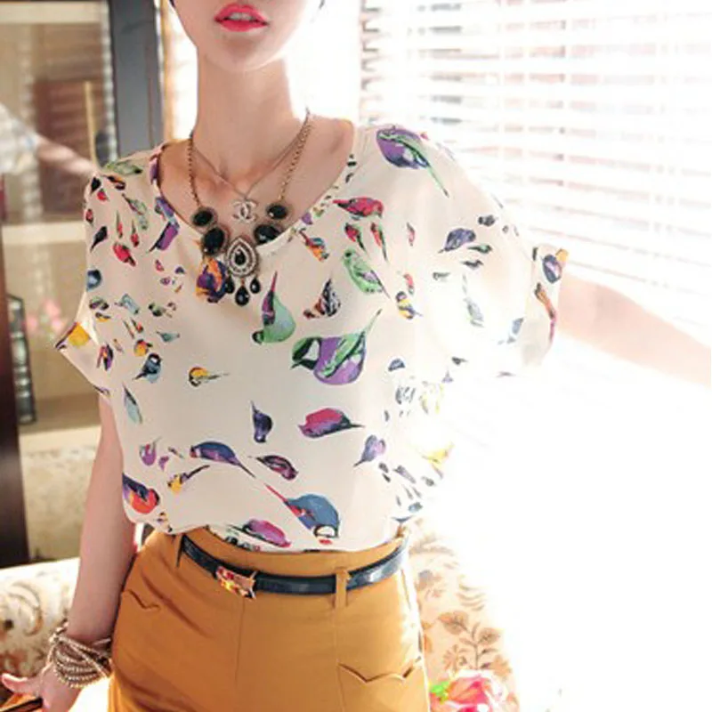 Summer Print Female T Shirt O Neck Plaied Printed Women Tops Short Sleeve Female T-Shirts Batwing Loose Chiffon Shirt Feminino
Summer Print Female T Shirt O Neck Plaied Printed Women Tops Short Sleeve Female T-Shirts Batwing Loose Chiffon Shirt Feminino