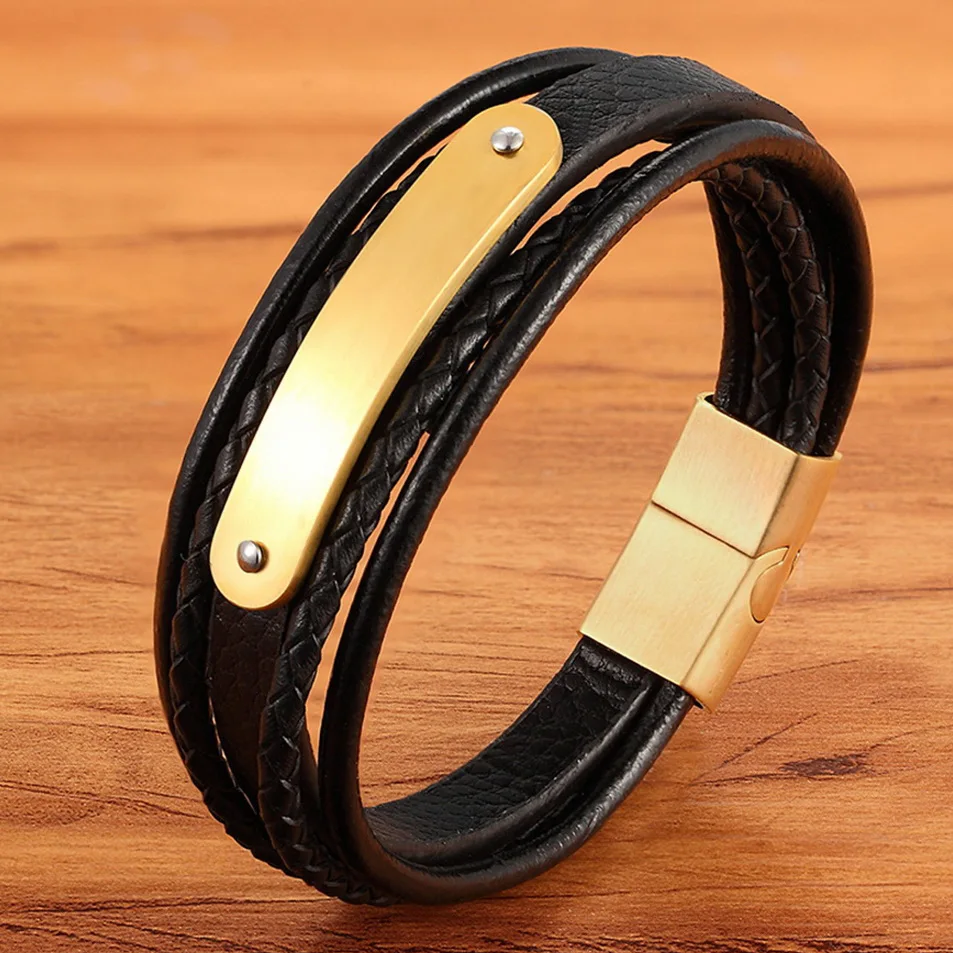 Luxury Curved Design Stainless Steel Accessories Magnetic Button Braid Multilayer Genuine Leather Bracelet for Men Punk Jewelry
Luxury Curved Design Stainless Steel Accessories Magnetic Button Braid Multilayer Genuine Leather Bracelet for Men Punk Jewelry