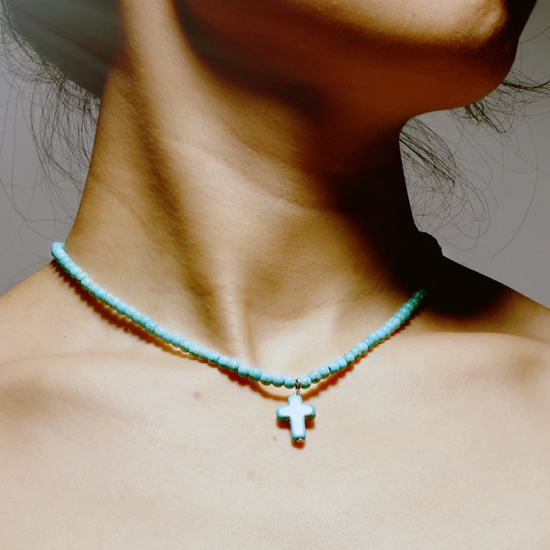 New Arrival Natural Turquoises Stone Chokers Necklaces For Women Charm Light Blue&White Pendant Necklace Prayer Cross Necklace
New Arrival Natural Turquoises Stone Chokers Necklaces For Women Charm Light Blue&White Pendant Necklace Prayer Cross Necklace