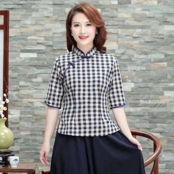 Oriental Female Plaid Clothing Oversize Mandarin Collar Tang Top Classic Half Sleeve Blouse Chinese Style Cotton Linen Clothes
Oriental Female Plaid Clothing Oversize Mandarin Collar Tang Top Classic Half Sleeve Blouse Chinese Style Cotton Linen Clothes
