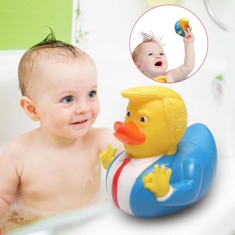 

Hot Selling Bath Duck Donald Trump Rubber PVC Squeaky Duck Baby Kids Animals Bathing Floats Toy