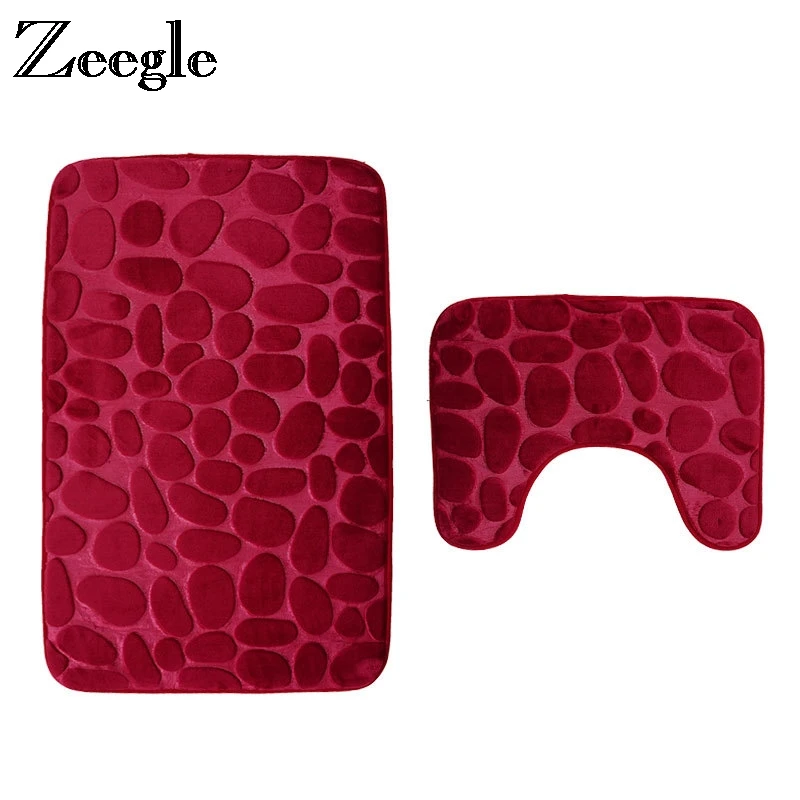 Zeegle 2Pcs Bathroom Rug Set Water Absorption Foot Mat Anti-slip Shower Mats Non Slip Bathroom Floor Mats Toilet Soft Rug