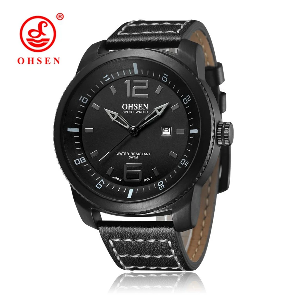 2017 New OHSEN Fashion Black Military Quartz Men Wristwatch relogio masculino Genuine Leather Strap Casual Calendar Watch Hours
2017 New OHSEN Fashion Black Military Quartz Men Wristwatch relogio masculino Genuine Leather Strap Casual Calendar Watch Hours