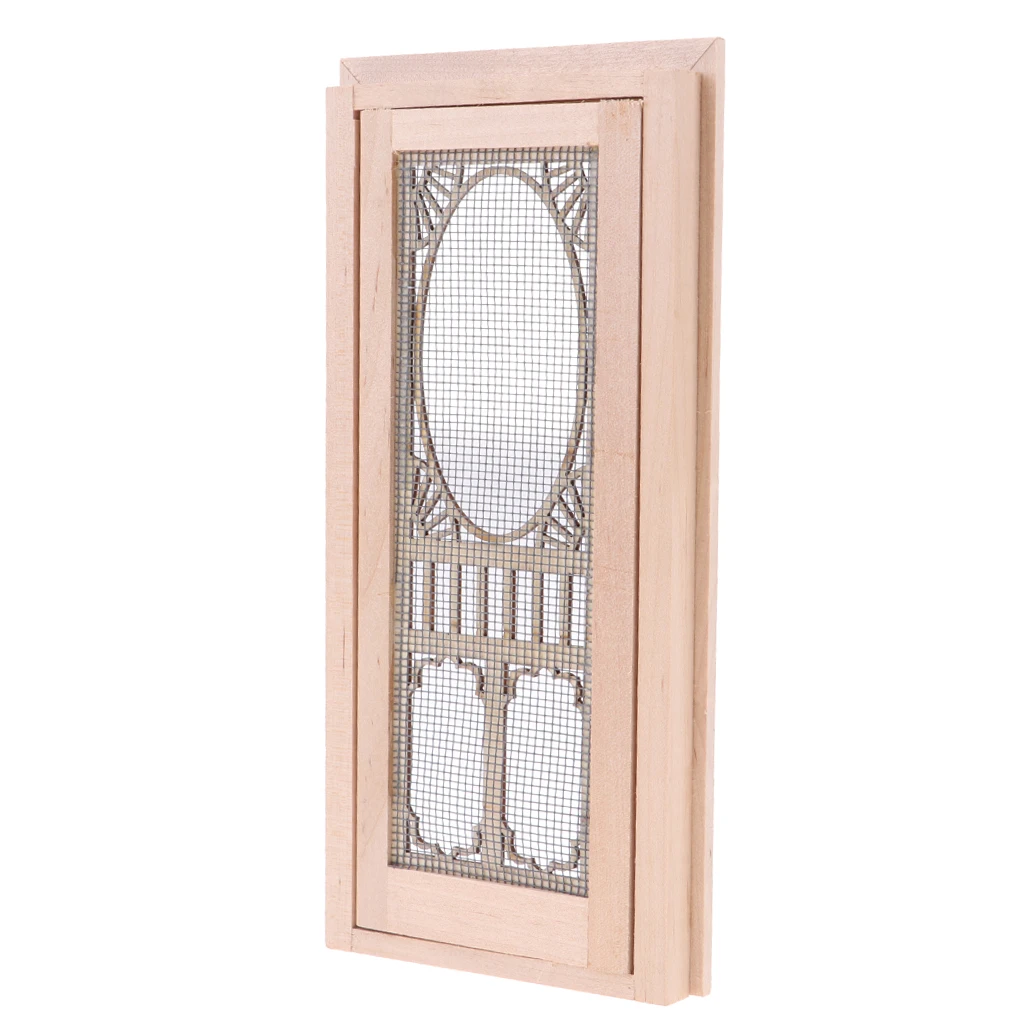 1/12 Scale Miniature Wood External Hollow Screen Door Unpainted Furniture for Dolls House Accessory