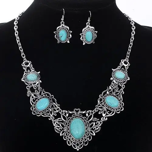 Women's Hollow Tibetan Oval Turquoise Bib Collar Necklace Earrings Jewelry Set fashion
Women's Hollow Tibetan Oval Turquoise Bib Collar Necklace Earrings Jewelry Set fashion