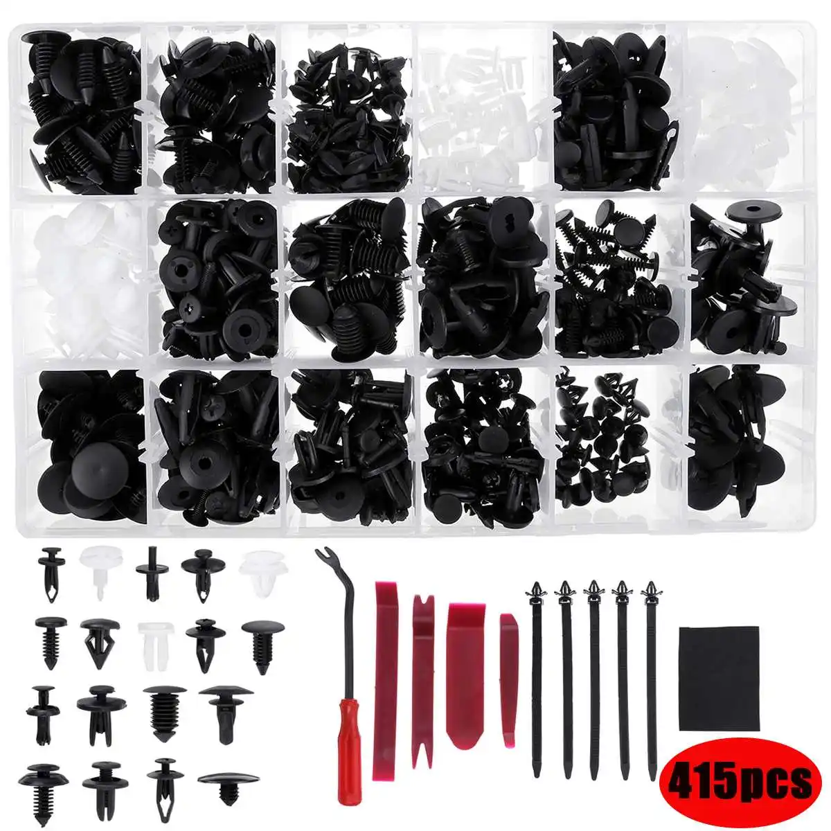 Universal 415pcs Car Push Pin Rivet Retainer Assorted Fastener Clips Screws For Fender Bumper Door Panel Trim with Removal Tool
Universal 415pcs Car Push Pin Rivet Retainer Assorted Fastener Clips Screws For Fender Bumper Door Panel Trim with Removal Tool