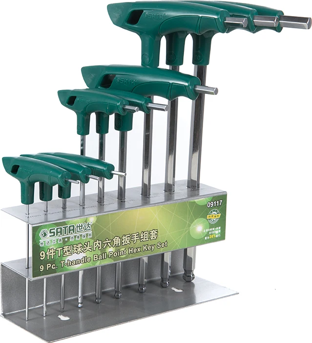 Sata 09117 T-Handle Metric Ball End Hex Drivers, Number of Pieces:9.Set Contents:2,2.5,3,4,5,6,7,8,10mm.
Sata 09117 T-Handle Metric Ball End Hex Drivers, Number of Pieces:9.Set Contents:2,2.5,3,4,5,6,7,8,10mm.
