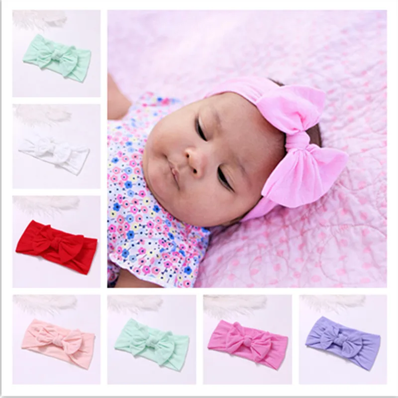 

2018 Girls Elastic Soft Nylon Headbands Soild Bow B Girls Head Wraps Kids Cotton Knot Nylon Hair Bands