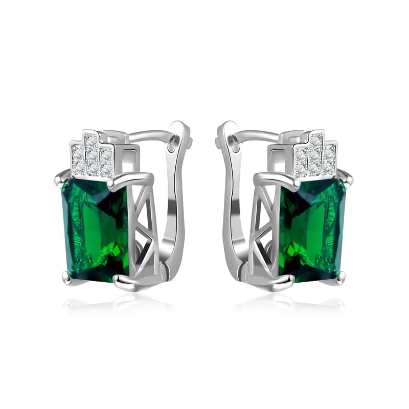 Boucles d'oreilles à tige en pierre verte argentée pour femme