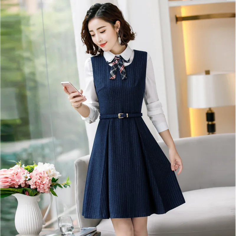 Autumn stripe Dress Office Elegant Plus Size Black & blue Fashion Female Ladies Work Wear + shirt Women profession Clothes
Autumn stripe Dress Office Elegant Plus Size Black & blue Fashion Female Ladies Work Wear + shirt Women profession Clothes