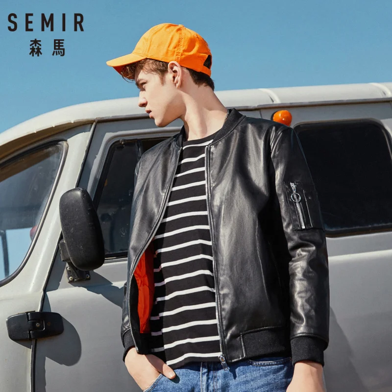 SEMIR Men PU Leather Biker Jacket with Baseball Collar Men's Full Zip Moto Jacket with Zip Pocket at Sleeve Ribbed Cuff and Hem
SEMIR Men PU Leather Biker Jacket with Baseball Collar Men's Full Zip Moto Jacket with Zip Pocket at Sleeve Ribbed Cuff and Hem