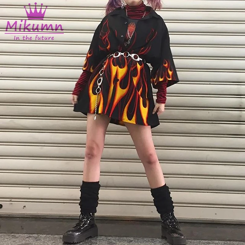 2019 Spring Autumn Gothic Harajuku Blouse Shirts Punk Girls Flame Print Tops Blusas Loose Fashion Long Coat Women Outfits
2019 Spring Autumn Gothic Harajuku Blouse Shirts Punk Girls Flame Print Tops Blusas Loose Fashion Long Coat Women Outfits