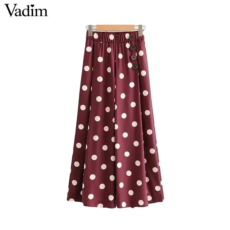 Vadim women elegant dot print wide leg pants button pockets elastic waist female casual trousers mujer KA805
Vadim women elegant dot print wide leg pants button pockets elastic waist female casual trousers mujer KA805