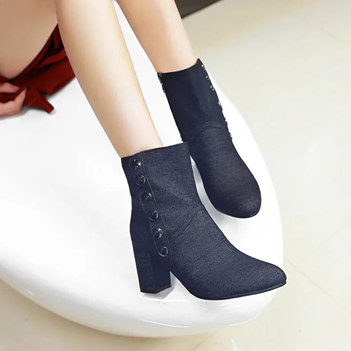New Women Boots Plus Size 34-43 Women Fashion Shoes Autumn Winter Denim Thick Heel Ankle Boots Casual Shoes Woman Zip High Heels (3)