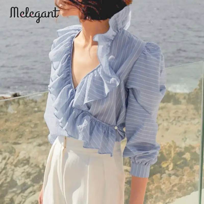 Melegant Autumn Winter 2019 Ruffles Women Blouse Shirt Stripe Lantern Sleeve Female Blue Shirt Casual Sweet Blusa Mujer
Melegant Autumn Winter 2019 Ruffles Women Blouse Shirt Stripe Lantern Sleeve Female Blue Shirt Casual Sweet Blusa Mujer
