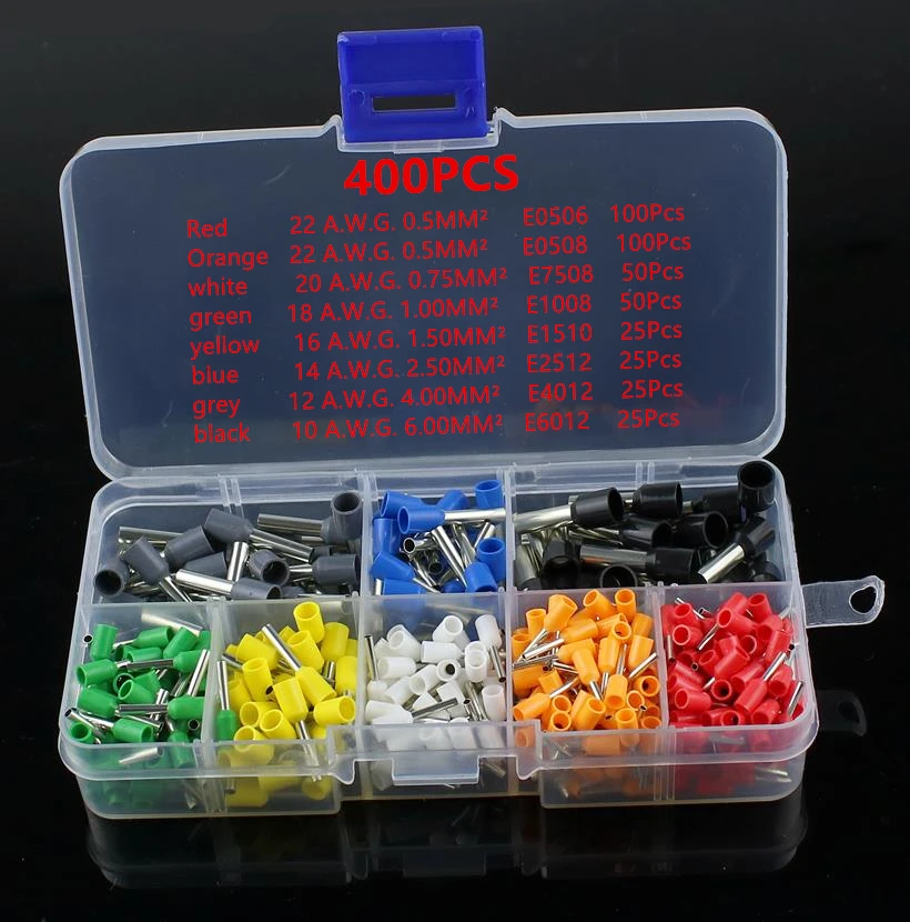 400pcs 8 Size 8 Color Wire Copper Crimp Connector Insulated Cord Pin End Terminal Kit Set
400pcs 8 Size 8 Color Wire Copper Crimp Connector Insulated Cord Pin End Terminal Kit Set