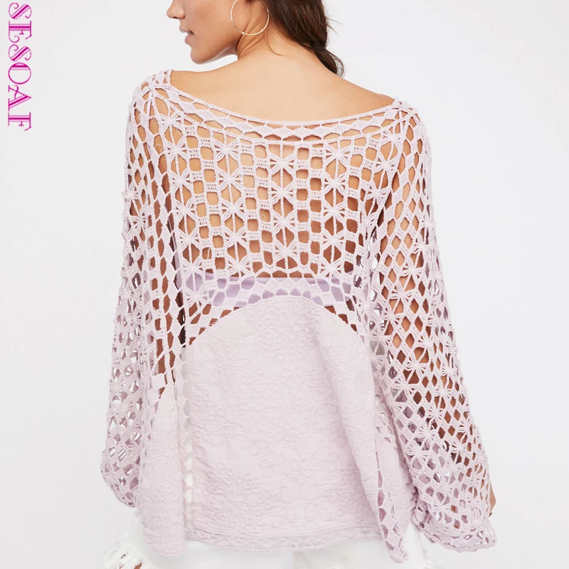 SESOAF 2018 loose hollow mosaic long-sleeved sexy round neck bat shirt summer casual top
SESOAF 2018 loose hollow mosaic long-sleeved sexy round neck bat shirt summer casual top