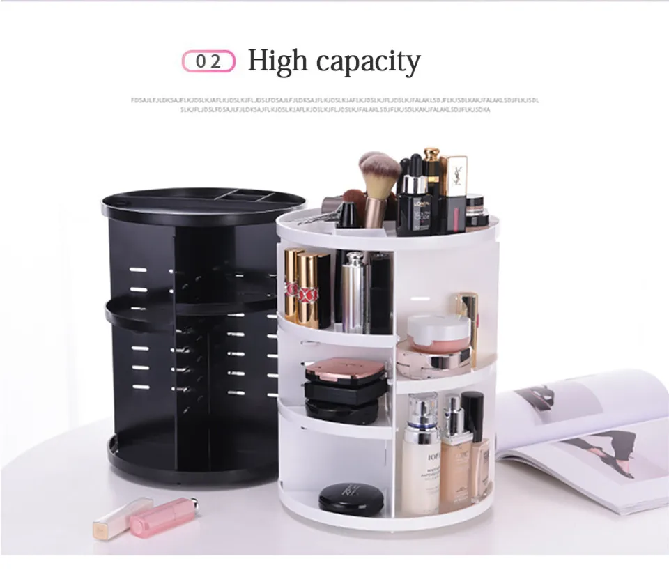 360 Degree Rotating Makeup Organizer Multifunction Jewelry Cosmetic Lipstick Brushes Make Up Organizer Plastic Storage Box Case 04