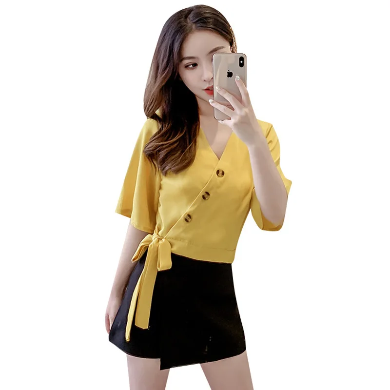 2019 Summer New Women Short Sleeve Bow Irregular Slim Short Tops Shirts Casual Solid Fashion Chiffon Blouses Shirts
2019 Summer New Women Short Sleeve Bow Irregular Slim Short Tops Shirts Casual Solid Fashion Chiffon Blouses Shirts