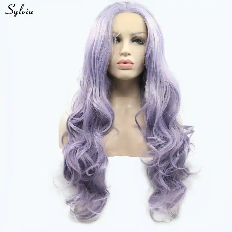 Sylvia High Temperature Fiber Purple Wig Body Wave Synthetic Lace