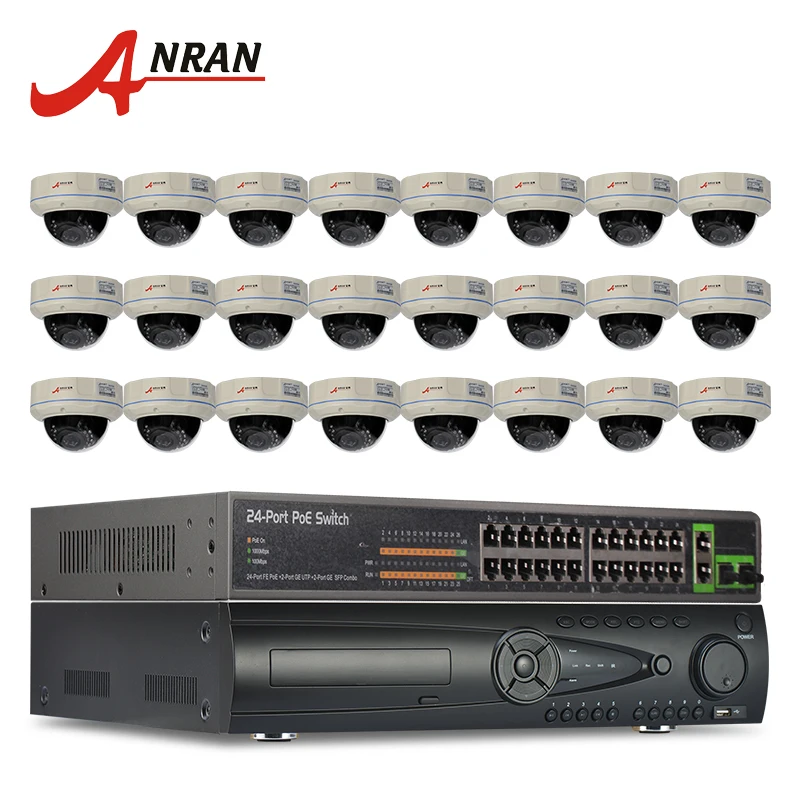 

ANRAN 24CH NVR 24CH POE Switch 9TB HDD+Onvif 1080P 2MP HD H.264 30IR Outdoor Waterproof Dome POE IP Camera Security CCTV System