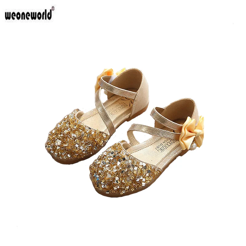 

WEONEWORLD Girl Shoes Single Sequin Leather Shoes Girl Bowknot Elegant Princess Shoes for Party Baby Kids Girls Sandals