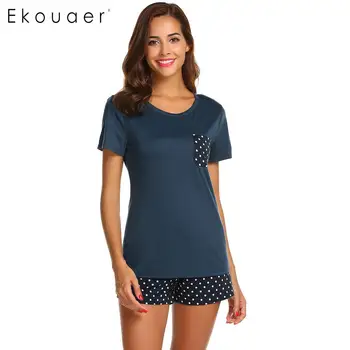 Ekouaer Women Sleepwear Pajamas Sets O-Neck Short Sleeve Tops Dot Pocket Shorts Pajamas Set Ladies Casual Home Nightwear
Ekouaer Women Sleepwear Pajamas Sets O-Neck Short Sleeve Tops Dot Pocket Shorts Pajamas Set Ladies Casual Home Nightwear
