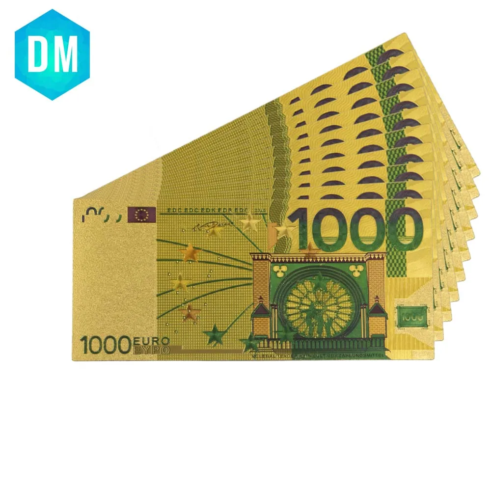 Decorative 24k Gold Banknote Festival Souvenir Gifts 999.9 Gold Foil Note Money 1000 Euro Currency Bills for Collection
Decorative 24k Gold Banknote Festival Souvenir Gifts 999.9 Gold Foil Note Money 1000 Euro Currency Bills for Collection