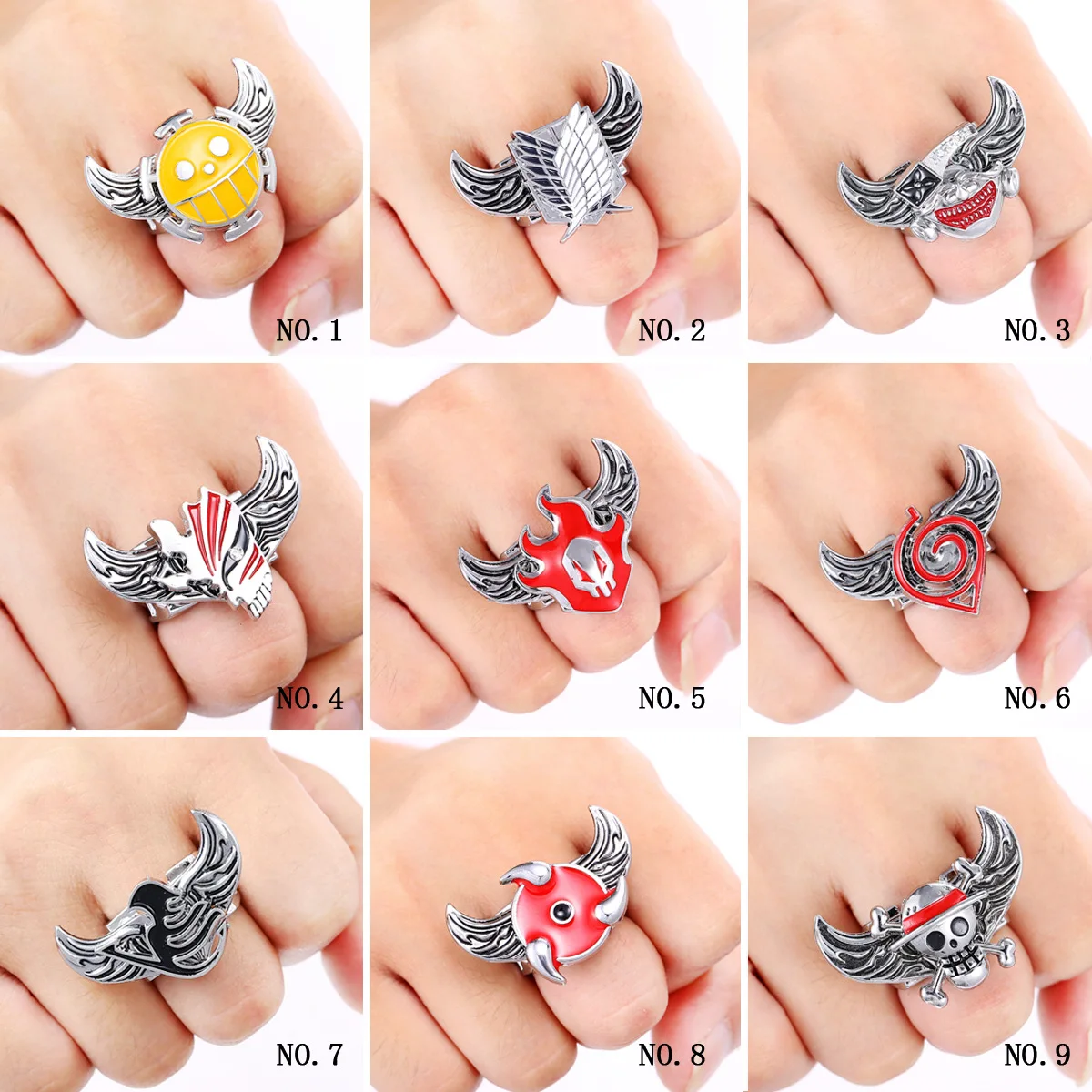 Anime One Piece Ring Men Metal Naruto Fairy Tail Attack On Titan Rings For Women Rotatable Shantou Face anillos hombre Jewelry
Anime One Piece Ring Men Metal Naruto Fairy Tail Attack On Titan Rings For Women Rotatable Shantou Face anillos hombre Jewelry