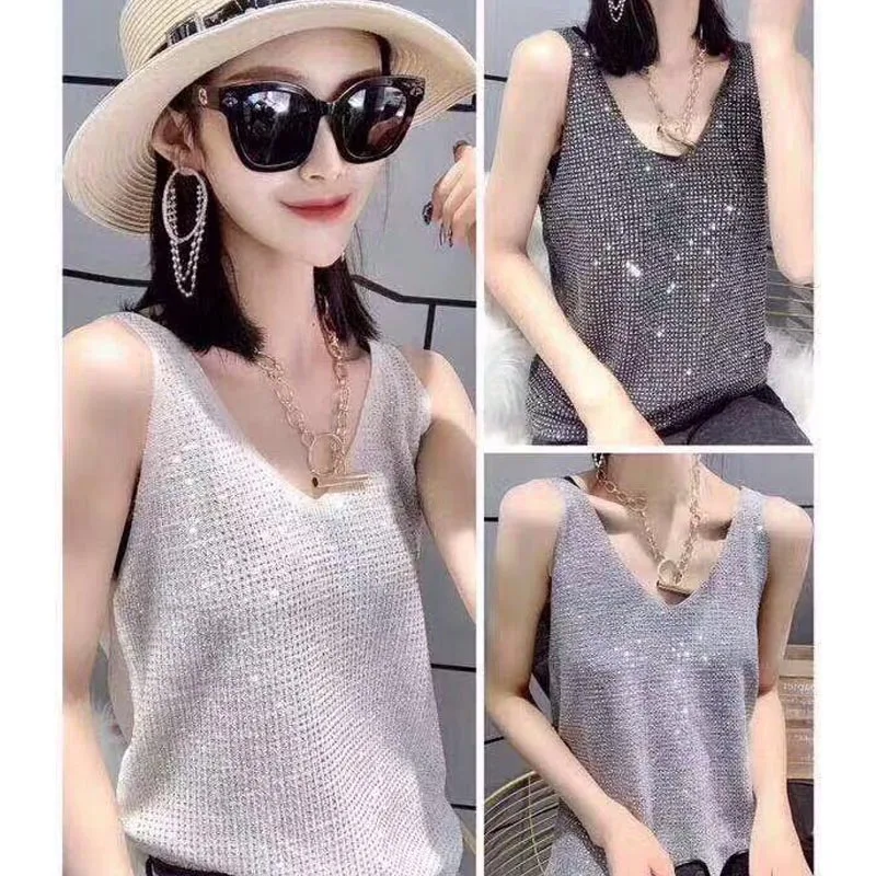 Women Knit Summer Tops Camisole Ladies Tank Top Sequin Decoration Famale Camisole Fashion Sweet Camisole
Women Knit Summer Tops Camisole Ladies Tank Top Sequin Decoration Famale Camisole Fashion Sweet Camisole