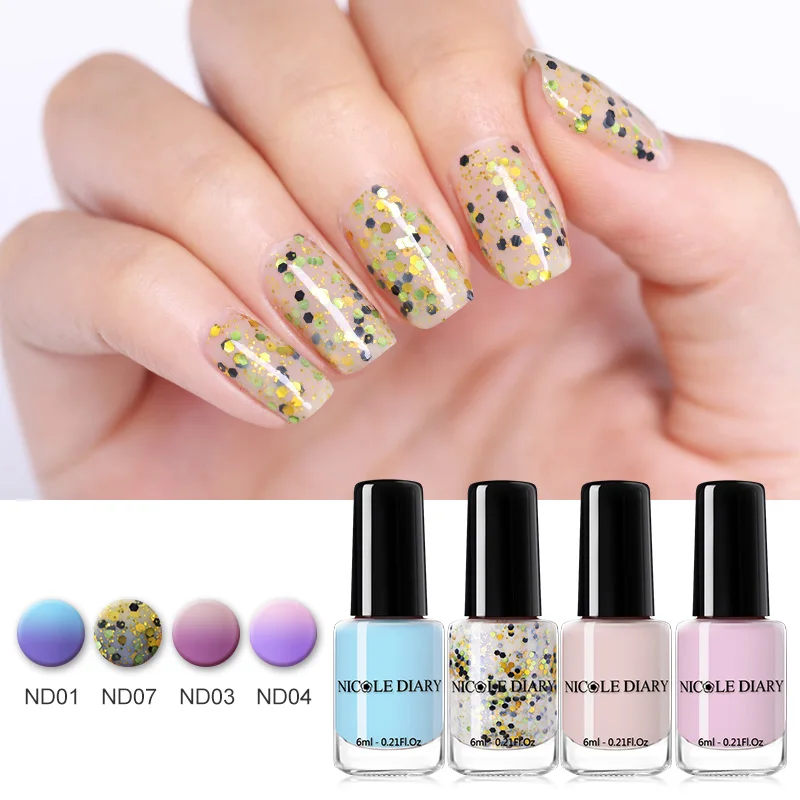 NICOLE DIARY Thermal Glitter Nail Polish Holographic Chameleon Temperature Color Changing Manicure Varnish Gradient Nail Lacquer
NICOLE DIARY Thermal Glitter Nail Polish Holographic Chameleon Temperature Color Changing Manicure Varnish Gradient Nail Lacquer