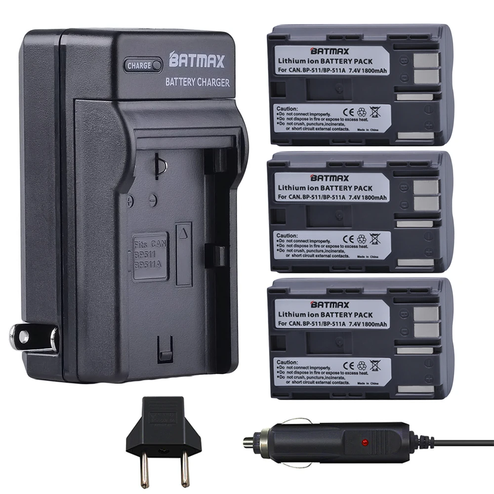 

Batmax BP-511A BP 511A BP511A BP-511 Camera Battery+Car Charger for Canon EOS 300D 10D 20D 30D 40D 50D D30 D60 5D G6 OS 30D