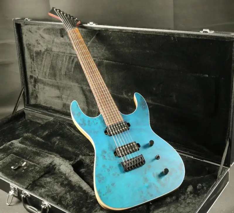 Stock High Quality 7 Strings Electric Guitar Burl Top Veneer ASH Body Stain Finish Blue
Stock High Quality 7 Strings Electric Guitar Burl Top Veneer ASH Body Stain Finish Blue