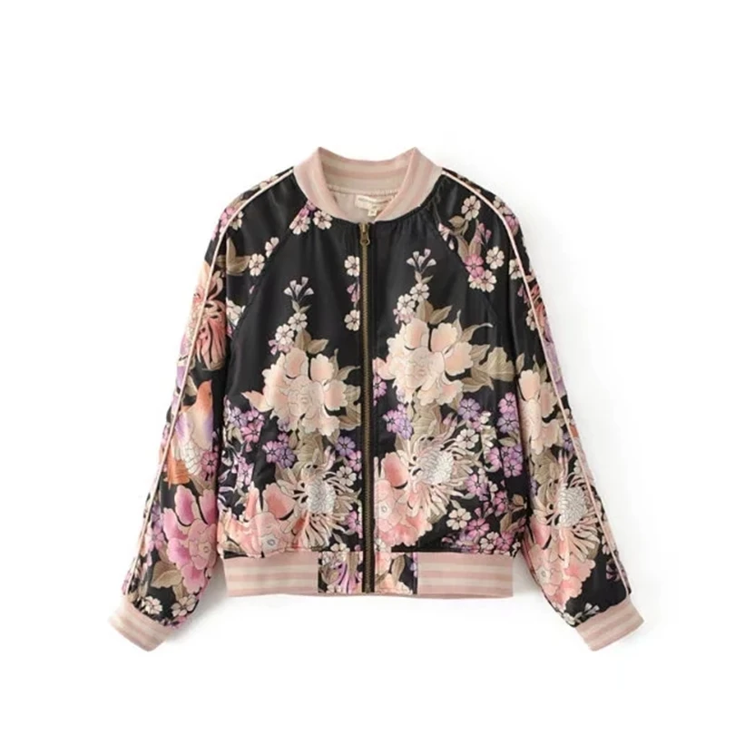 2019 High Quality Autumn Women Flower Printing Jacket Ladies Zipper Long Sleeve Coat Female Outerwear Baseball clothing
2019 High Quality Autumn Women Flower Printing Jacket Ladies Zipper Long Sleeve Coat Female Outerwear Baseball clothing