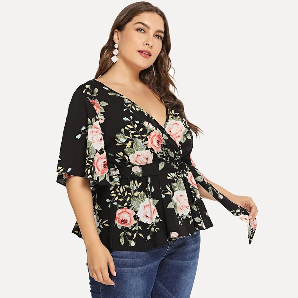 blouse Women Chiffon Shirt Casual Tops 2019 New V Neck Print Summer Loose Blusas 5xl Plus Size | Женская одежда