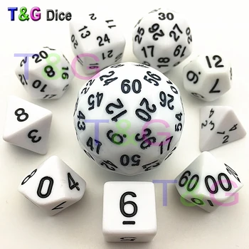 10 pieces White Digital Dice Set T&G Top quality d4,d6,d8,2xd10,d12,,d20,d24,d30,d60 dice set bag Novelty Toys for Special Gift
10 pieces White Digital Dice Set T&G Top quality d4,d6,d8,2xd10,d12,,d20,d24,d30,d60 dice set bag Novelty Toys for Special Gift