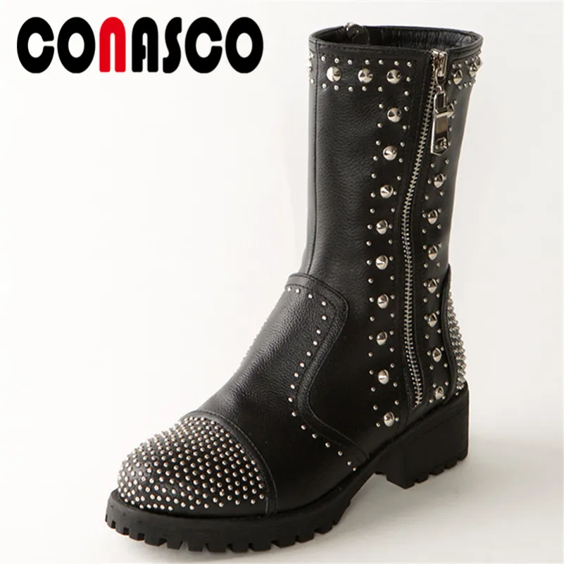 CONASCO Punk Sexy Women Rivets Motorcycle Boots Genuine Leather Zipper Mid-calf Warm Shoes Woman Night Club Party Shoes Woman
CONASCO Punk Sexy Women Rivets Motorcycle Boots Genuine Leather Zipper Mid-calf Warm Shoes Woman Night Club Party Shoes Woman