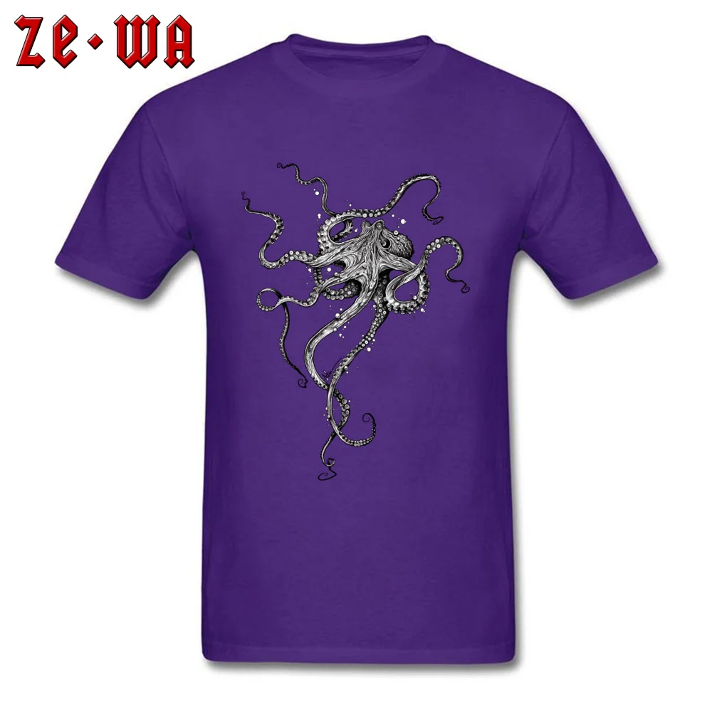 Round Collar Octopus 100% Cotton Male Top T-shirts Normal Short Sleeve Tops T Shirt Rife Printed T-shirts Top Quality Octopus purple