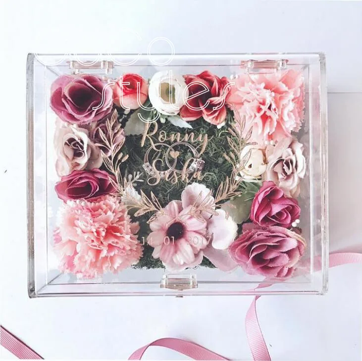 Cocostyles personalized rustic flower acrylic ring box with gold engraving logo for forest wedding gift box
Cocostyles personalized rustic flower acrylic ring box with gold engraving logo for forest wedding gift box