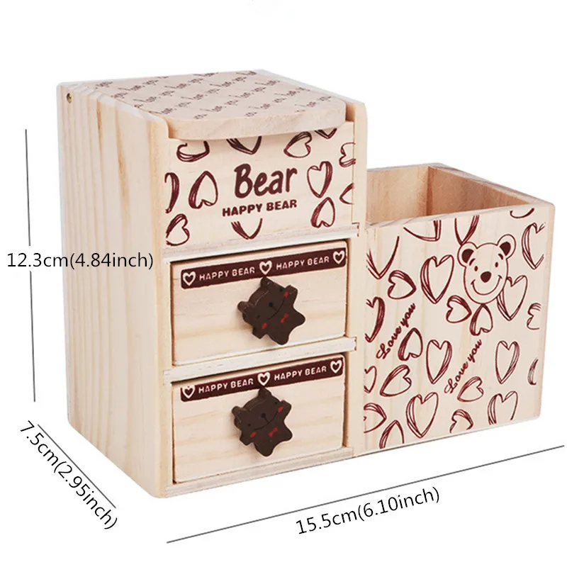 Wood Creative Fashion Cute Bear Wooden Pen Holder Office Organizer