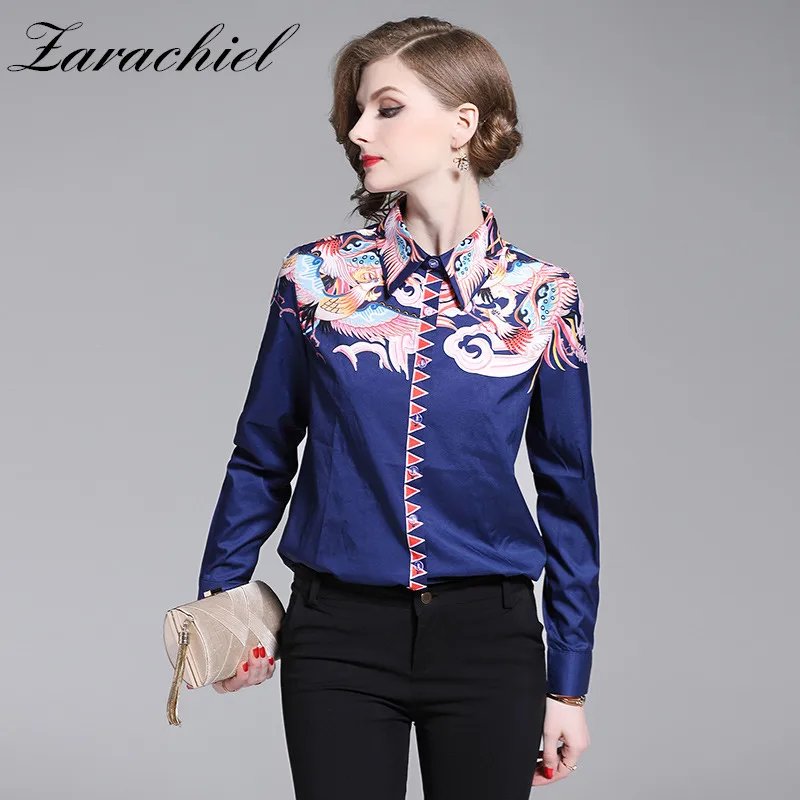 Womens Tops And Blouses 2019 Summer Runway Shirt Women Long Sleeve Navy Blue Shirts Phoenix Print Vintage Blusa Feminina
Womens Tops And Blouses 2019 Summer Runway Shirt Women Long Sleeve Navy Blue Shirts Phoenix Print Vintage Blusa Feminina