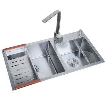 304 stainless steel wire drawing thickening 3MM kitchen manual sink with double bowl slots and knife holder wash basin set
304 stainless steel wire drawing thickening 3MM kitchen manual sink with double bowl slots and knife holder wash basin set
