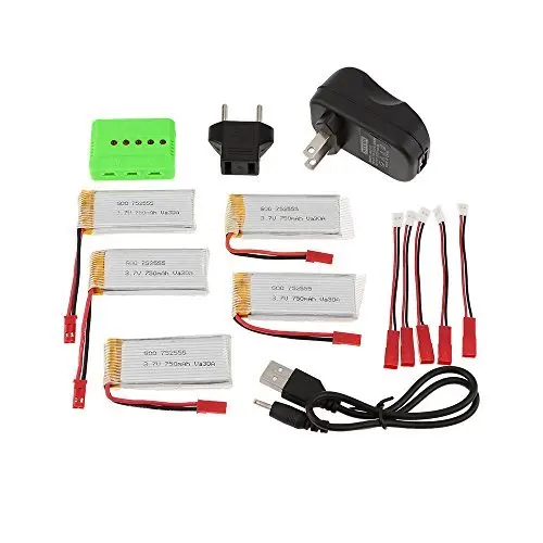 5-port Fast Charger Sets w/ 3.7V 750mAh Lipo Battery & JST Charging Cable for RC Quadcopter H12C DFD F181 MJX X400 | Игрушки и хобби