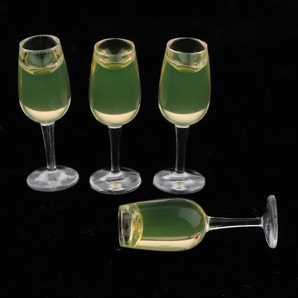 4pcs Mini Wine Glasses Cups Miniature Dollhouse Wine Cup Model for 12th Dolls House, 0.63 inch Height