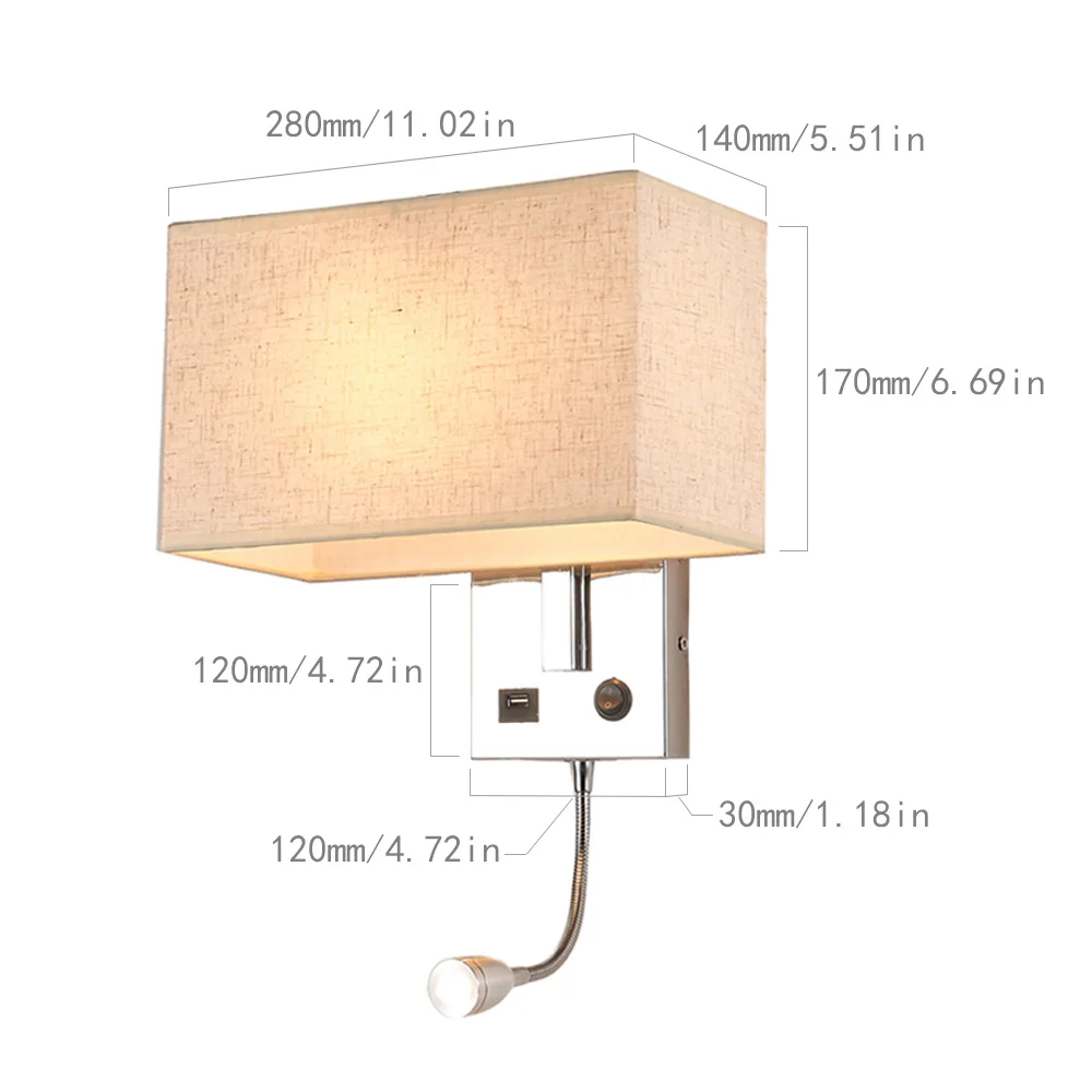 Светодиодный настенный светильник с USB выключателем бра для спальни комнатного
