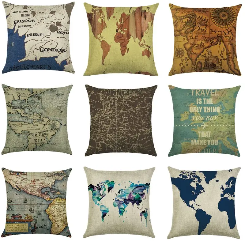 Classic World Map Vintage Style Throw Pillow Funda Cojin Cotton Linen Cushion Cover Sofa Seat Chair Car Home Decoration 40608
Classic World Map Vintage Style Throw Pillow Funda Cojin Cotton Linen Cushion Cover Sofa Seat Chair Car Home Decoration 40608