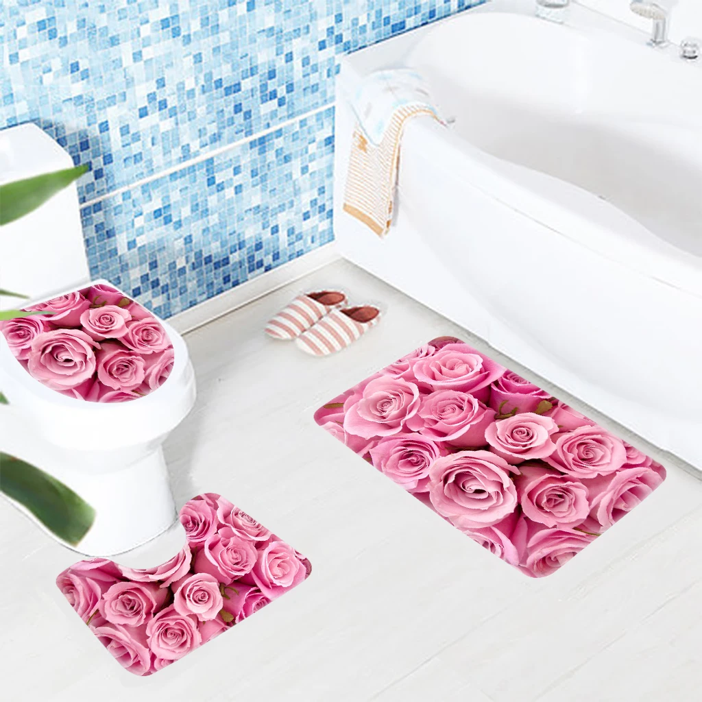 3pcs Bathroom Mat Set Pink Roses Pattern Bath Mat Anti Slip Shower Mat and Toilet Mat Bathroom Products
3pcs Bathroom Mat Set Pink Roses Pattern Bath Mat Anti Slip Shower Mat and Toilet Mat Bathroom Products