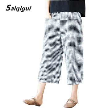 Saiqigui 2019 spring Summer Women trousers Elastic waist casual loose Ankle-Length Cotton Linen pants Vintage Wide Leg pants
Saiqigui 2019 spring Summer Women trousers Elastic waist casual loose Ankle-Length Cotton Linen pants Vintage Wide Leg pants
